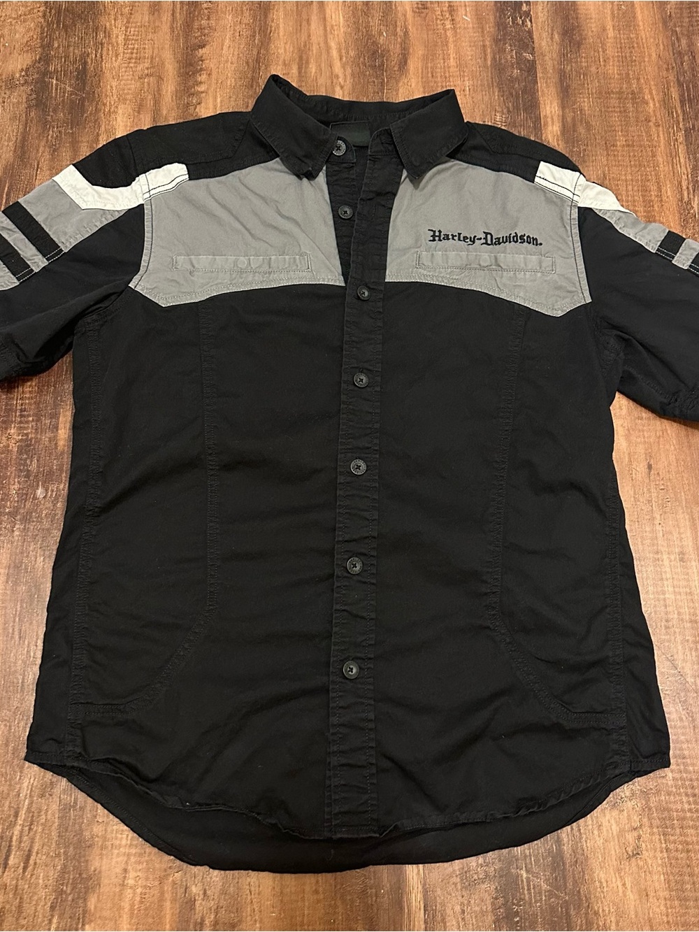 Harley-Davidson Black and Gray Short Sleeve Button-Down Work Shirt